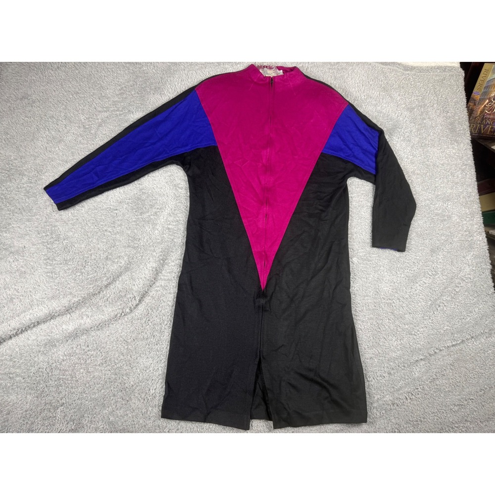 Jessica Howard Dress Womens 10 Black Magenta Blue Excellent Colorblock 80s Retro